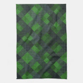 黒と緑の傾斜した正方形またはチェスのスタイル キッチンタオル (縦)