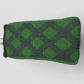 黒と緑の傾斜した正方形またはチェスのスタイル ゴルフヘッドカバー (正面)