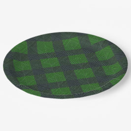 黒と緑の傾斜した正方形または格子状スタイル ペーパープレート