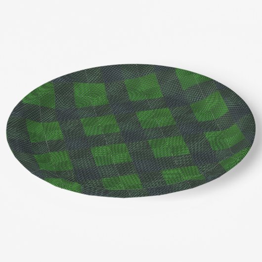 黒と緑の傾斜した正方形または格子状スタイル ペーパープレート (アングル)