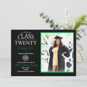 黒と緑の写真付き卒業式招待状 招待状 (スタンド正面)