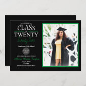 黒と緑の写真付き卒業式招待状 招待状 (正面/裏面)