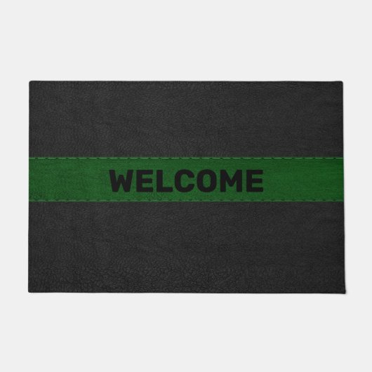 黒と緑の古いヴィンテージレザーイメージ ドアマット (正面)