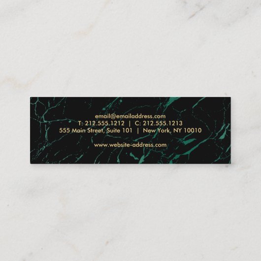 黒と緑の大理石とフェイク金ゴールド文字ミニ スキニー名刺 (裏面)