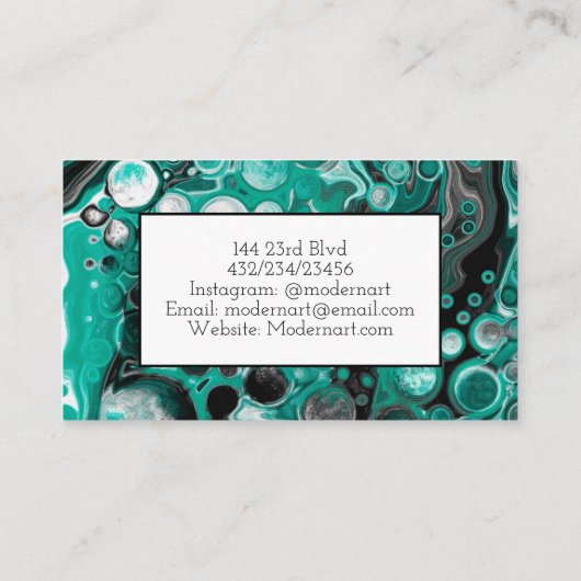 黒と緑の大理石の流体アート 名刺 (裏面)