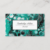 黒と緑の大理石の流体アート 名刺 (正面)