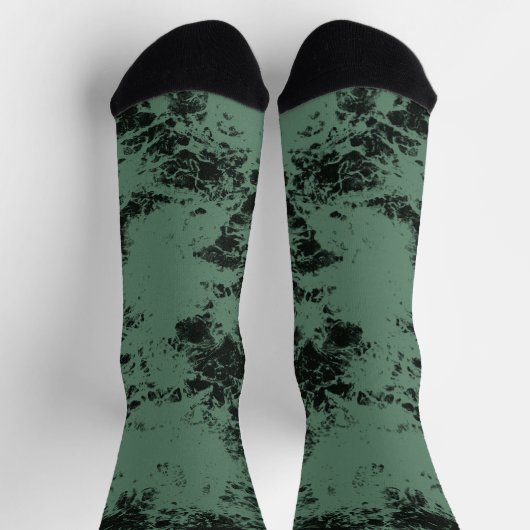 黒と緑の大理石テクスチャパターン ソックス (上部)