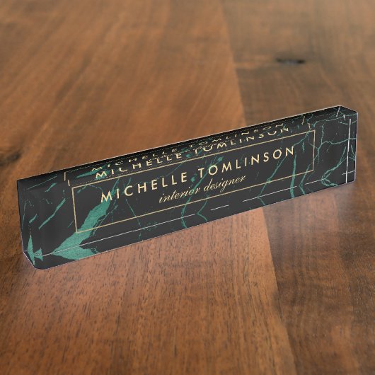 黒と緑の大理石デザイナー銘板 デスクネームプレート (側面)