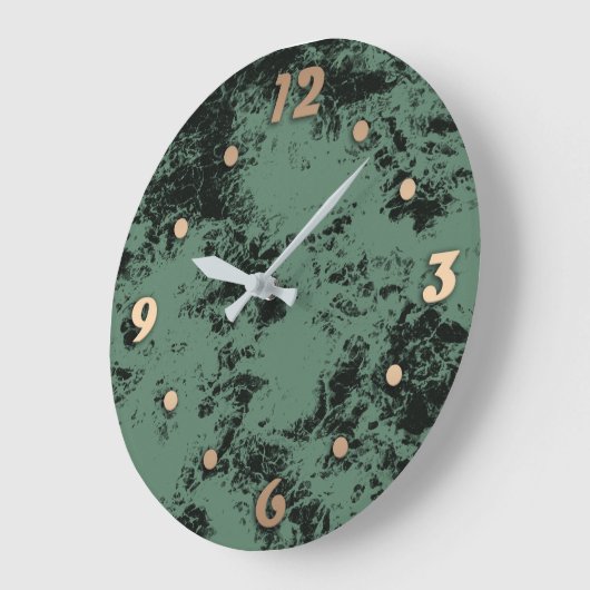 黒と緑の投げパイの大理石のテクスチャパターン ラージ壁時計 (傾斜)