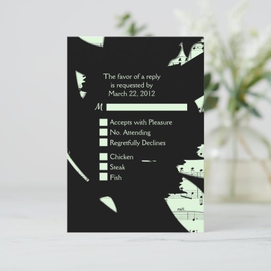 黒と緑の抽象芸術音楽RSVP wメニュー選択 出欠カード (スタンド正面)