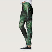 黒と緑の水彩パーム葉 レギンス (左)