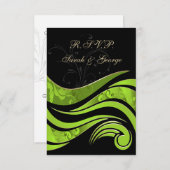 黒と緑の結婚式RSVP標準3.5 x 5 出欠カード (正面/裏面)