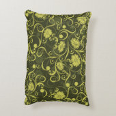 黒と緑の自然図解入りの、写真付きのフローラルパターン アクセントクッション (裏面(縦))