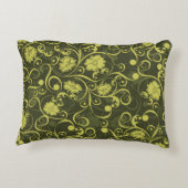 黒と緑の自然図解入りの、写真付きのフローラルパターン アクセントクッション (裏面)
