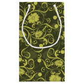 黒と緑の自然図解入りの、写真付きのフローラルパターン スモールペーパーバッグ (裏面)