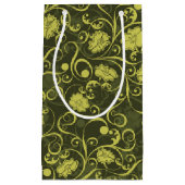 黒と緑の自然図解入りの、写真付きのフローラルパターン スモールペーパーバッグ (正面)