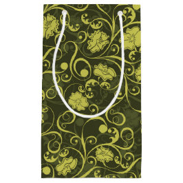 黒と緑の自然図解入りの、写真付きのフローラルパターン スモールペーパーバッグ