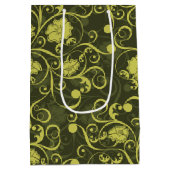 黒と緑の自然図解入りの、写真付きのフローラルパターン ミディアムペーパーバッグ (裏面)