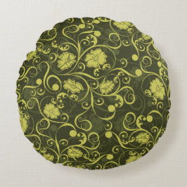 黒と緑の自然図解入りの、写真付きのフローラルパターン ラウンドクッション