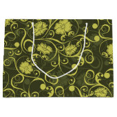 黒と緑の自然図解入りの、写真付きのフローラルパターン ラージペーパーバッグ (正面)