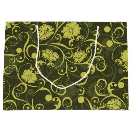 黒と緑の自然図解入りの、写真付きのフローラルパターン ラージペーパーバッグ