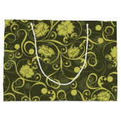 黒と緑の自然図解入りの、写真付きのフローラルパターン ラージペーパーバッグ (裏面)