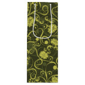 黒と緑の自然図解入りの、写真付きのフローラルパターン ワインギフトバッグ (正面)