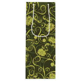 黒と緑の自然図解入りの、写真付きのフローラルパターン ワインギフトバッグ