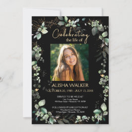 黒と緑の葉の写真追悼式 招待状