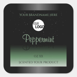 黒と緑の製品ラベルソフトグリッターロゴ スクエアシール