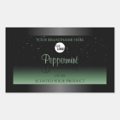 黒と緑の製品ラベルソフトグリッターロゴ 長方形シール (正面)