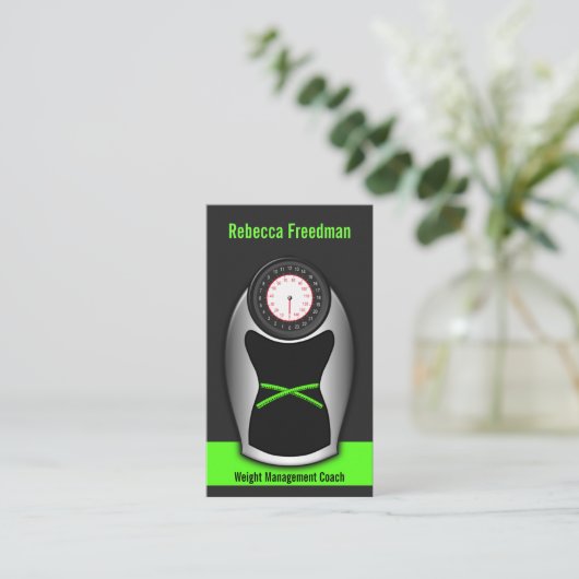 黒と緑の重量損失コーチバスルームはかりで測 名刺 (スタンド正面)