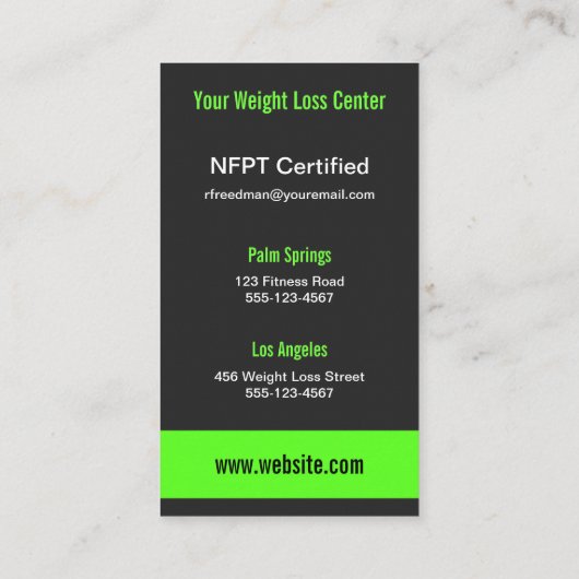 黒と緑の重量損失コーチバスルームはかりで測 名刺 (裏面)