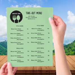 黒と緑のQRコード付きレストラン テイクアウト メニュー