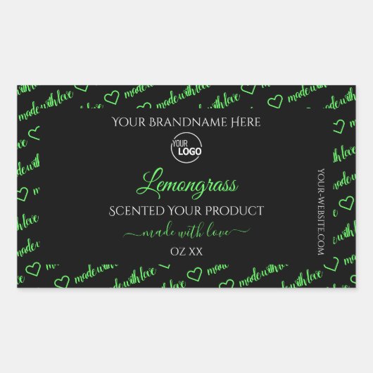 黒と緑のWordクラウド製品ラベルのロゴの追加 長方形シール (正面)