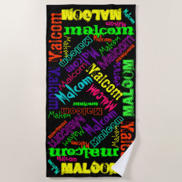 黒と繰り返カラフルし名のコラージュ ビーチタオル