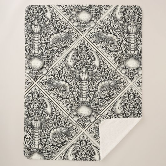 黒と自然の白の甲殻類 シェルパブランケット (正面)