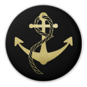 黒と航海の金ゴールド帆船セーラーヨット セラミックノブ (正面)