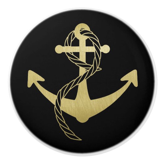 黒と航海の金ゴールド帆船セーラーヨット セラミックノブ (正面)