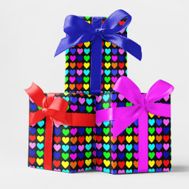 黒と色数々ののハート ラッピングペーパー