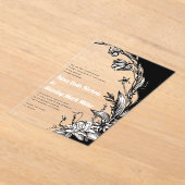 黒と花タイポグラフィ結婚フローラ アクリル招待状 (レイダウン)