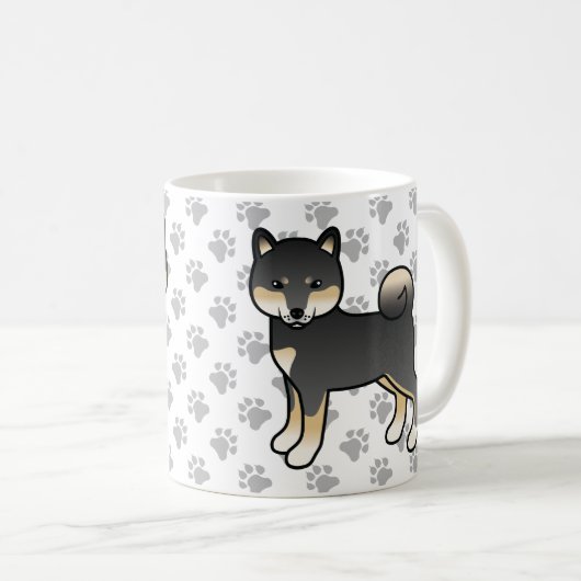 黒と茶の柴犬のキャラクターデザイン 犬と肉球 コーヒーマグカップ (正面右)