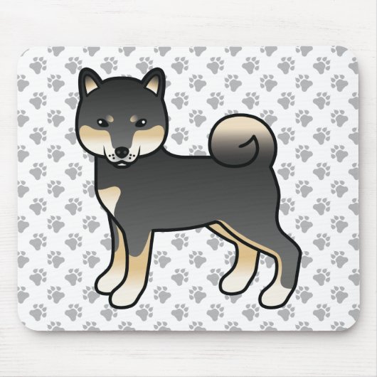 黒と茶の柴犬のキャラクターデザイン 犬と肉球 マウスパッド (正面)