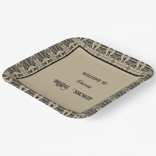 黒と茶色のギリシャのシャワ地中海のー ペーパープレート (傾斜あり)