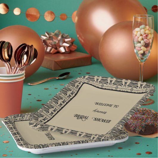 黒と茶色のギリシャ Mediterranean シャワー ペーパープレート (複数)