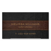 黒と茶色のステッチされた革のイメージ マグネット名刺 (正面)