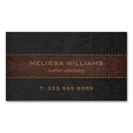黒と茶色のステッチされた革のイメージ マグネット名刺