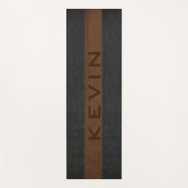 黒と茶色のステッチされた革のストライプ ヨガマット (正面)