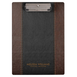 黒と茶色のステッチフェイク革 クリップボード