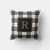 黒と茶色のタータンチェック格子状家族モノグラム クッション (裏面)